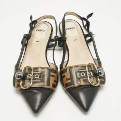 Pre Owned Fendi Black/Brown Leather Buckle Strap Slingback Pointed Sandals Size 40