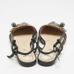 Pre Owned Fendi Black/Brown Leather Buckle Strap Slingback Pointed Sandals Size 40