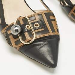 Pre Owned Fendi Black/Brown Leather Buckle Strap Slingback Pointed Sandals Size 40