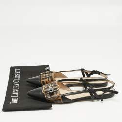 Pre Owned Fendi Black/Brown Leather Buckle Strap Slingback Pointed Sandals Size 40