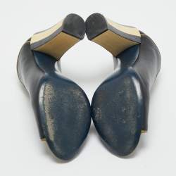 Pre Owned Fendi Two Tone Leather Scallop Lined Peep Toe Pumps Size 40