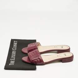 Pre Owned Fendi Burgundy Leather FF Flat Slides Size 38.5