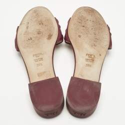 Pre Owned Fendi Burgundy Leather FF Flat Slides Size 38.5