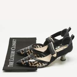 Pre Owned Fendi Black Leather and Zucca PVC Colibri Slingback Pumps Size 38
