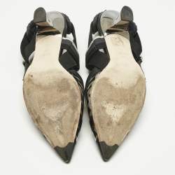 Pre Owned Fendi Black Leather and Zucca PVC Colibri Slingback Pumps Size 38