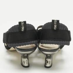 Pre Owned Fendi Black Leather and Zucca PVC Colibri Slingback Pumps Size 38