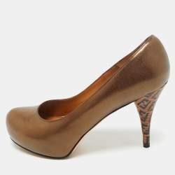 Pre Owned Fendi Metallic Bronze Leather Platform FF Pumps Size 36