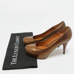 Pre Owned Fendi Metallic Bronze Leather Platform FF Pumps Size 36