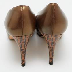 Pre Owned Fendi Metallic Bronze Leather Platform FF Pumps Size 36