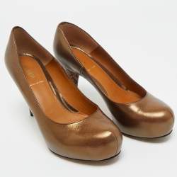 Pre Owned Fendi Metallic Bronze Leather Platform FF Pumps Size 36