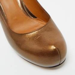 Pre Owned Fendi Metallic Bronze Leather Platform FF Pumps Size 36