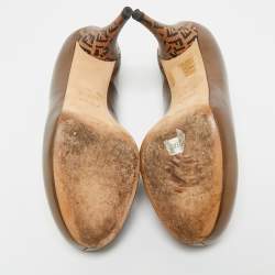 Pre Owned Fendi Metallic Bronze Leather Platform FF Pumps Size 36