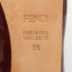 Pre Owned Fendi Burgundy Patent Leather Zucca Print Heel Peep Toe Platform Pumps Size 36