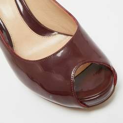 Pre Owned Fendi Burgundy Patent Leather Zucca Print Heel Peep Toe Platform Pumps Size 36