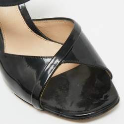 Pre Owned Fendi Black Patent Leather Ankle Strap Sandals Size 36
