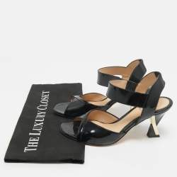 Pre Owned Fendi Black Patent Leather Ankle Strap Sandals Size 36