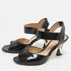 Pre Owned Fendi Black Patent Leather Ankle Strap Sandals Size 36