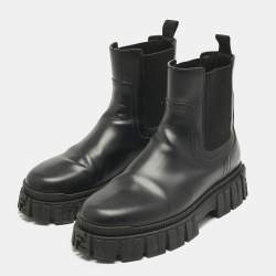 Pre Owned Fendi Black Leather FF Combat Boots Size 40
