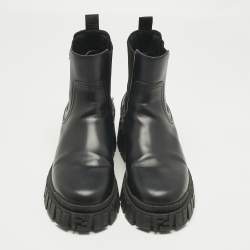 Pre Owned Fendi Black Leather FF Combat Boots Size 40