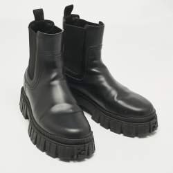 Pre Owned Fendi Black Leather FF Combat Boots Size 40