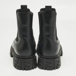 Pre Owned Fendi Black Leather FF Combat Boots Size 40