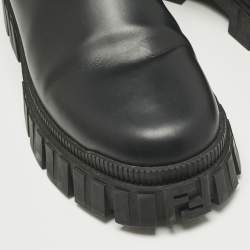 Pre Owned Fendi Black Leather FF Combat Boots Size 40