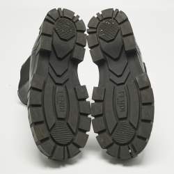 Pre Owned Fendi Black Leather FF Combat Boots Size 40