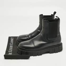 Pre Owned Fendi Black Leather FF Combat Boots Size 40