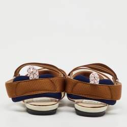 Pre Owned Fendi Tricolor Technical Mesh and Fabric Colibri Slingback Flats Size 38