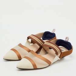 Pre Owned Fendi Tricolor Technical Mesh and Fabric Colibri Slingback Flats Size 38