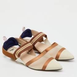 Pre Owned Fendi Tricolor Technical Mesh and Fabric Colibri Slingback Flats Size 38