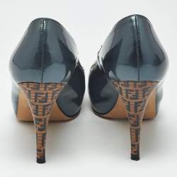 Pre Owned Fendi Grey Patent Leather Platform Round Toe Pumps Size 36