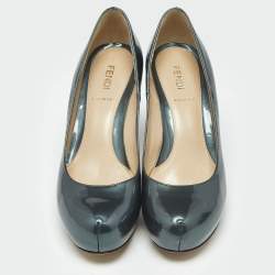Pre Owned Fendi Grey Patent Leather Platform Round Toe Pumps Size 36