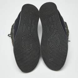 Pre Owned Fendi Black Fabric and Satin Crystal Embellished Lace Up Sneakers Size 37