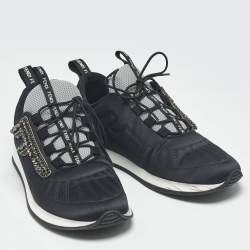 Pre Owned Fendi Black Fabric and Satin Crystal Embellished Lace Up Sneakers Size 37