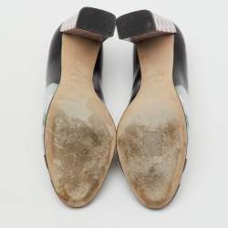 Pre Owned Fendi Black Patent Leather Polka Dots Block Heel Pumps Size 38