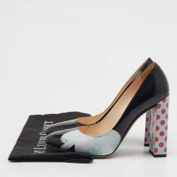 Pre Owned Fendi Black Patent Leather Polka Dots Block Heel Pumps Size 38