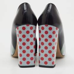 Pre Owned Fendi Black Patent Leather Polka Dots Block Heel Pumps Size 38