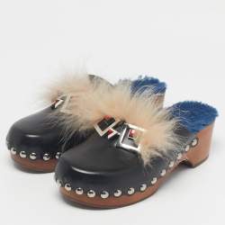 Pre Owned Fendi Black Fur and Leather Monster Clogs Size 37