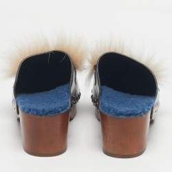Pre Owned Fendi Black Fur and Leather Monster Clogs Size 37