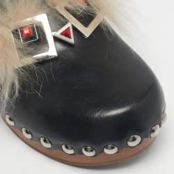 Pre Owned Fendi Black Fur and Leather Monster Clogs Size 37