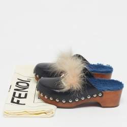 Pre Owned Fendi Black Fur and Leather Monster Clogs Size 37
