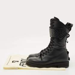 Pre Owned Fendi Black Leather Forever Fendi Hiking Boots Size 37