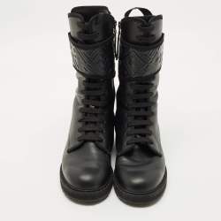 Pre Owned Fendi Black Leather Forever Fendi Hiking Boots Size 37