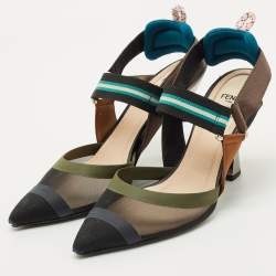 Pre Owned Fendi Multicolor Canvas and Leather Colibri Slingback Pumps Size 38
