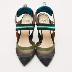 Pre Owned Fendi Multicolor Canvas and Leather Colibri Slingback Pumps Size 38