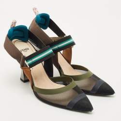 Pre Owned Fendi Multicolor Canvas and Leather Colibri Slingback Pumps Size 38