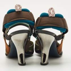 Pre Owned Fendi Multicolor Canvas and Leather Colibri Slingback Pumps Size 38