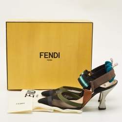 Pre Owned Fendi Multicolor Canvas and Leather Colibri Slingback Pumps Size 38