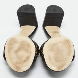 Pre Owned Fendi Black/Brown FF Interlace Leather Slide Sandals Size 38